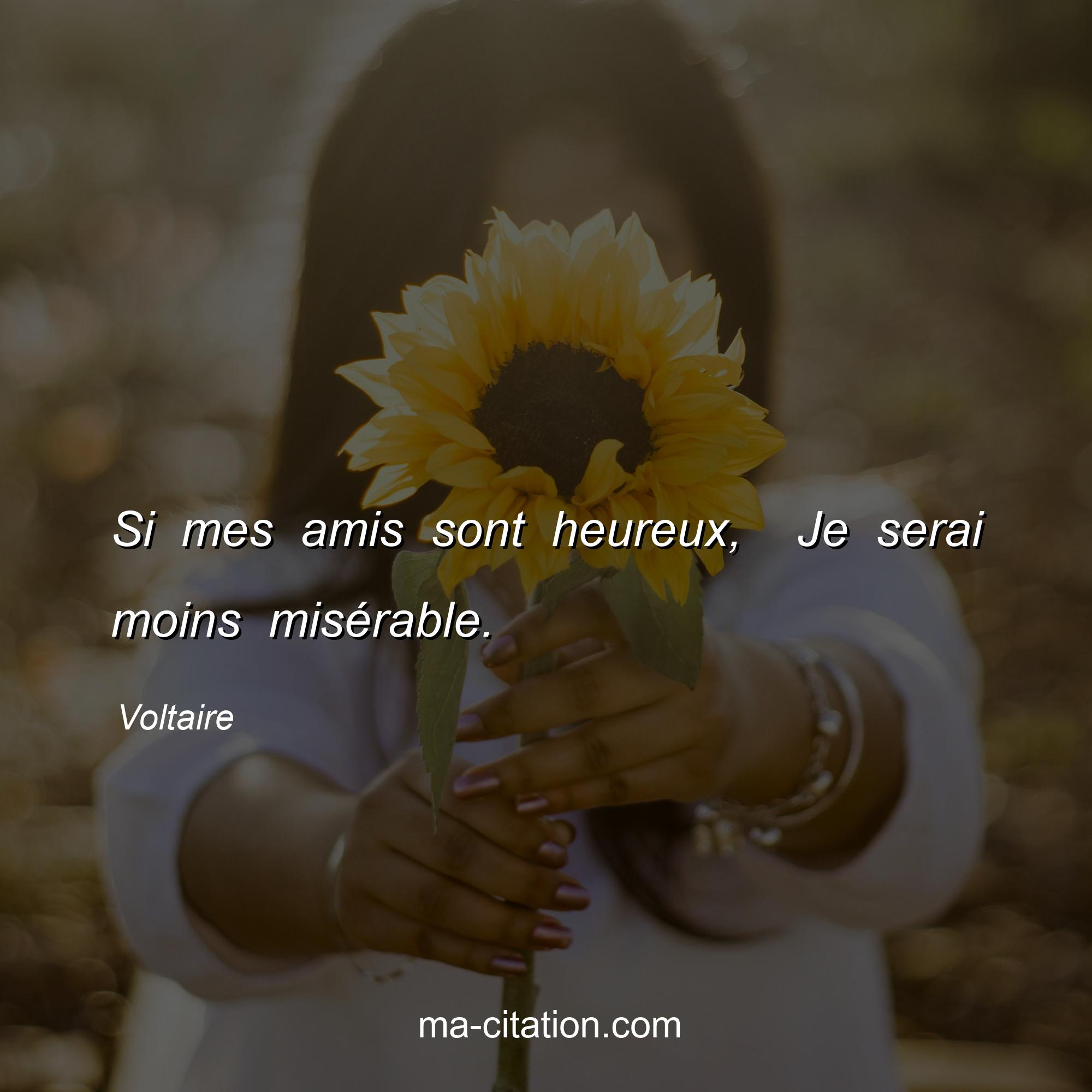 Voltaire : Si mes amis sont heureux,  Je serai moins misérable.