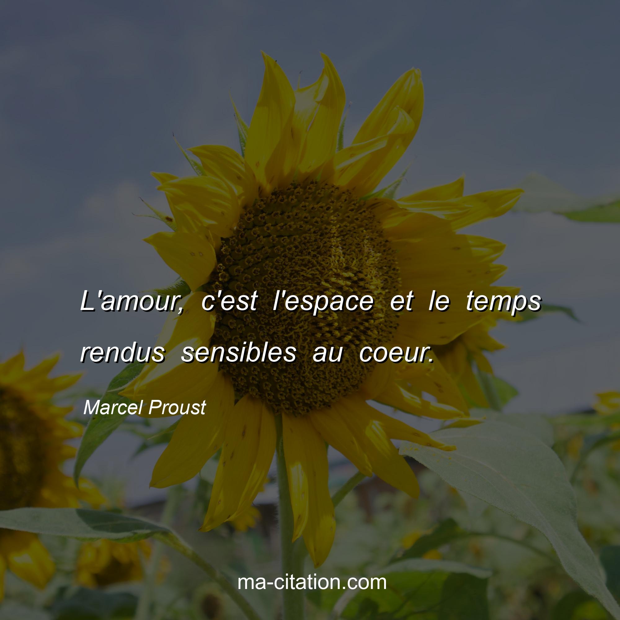 Marcel Proust : L'amour, c'est l'espace et le temps rendus sensibles au coeur.