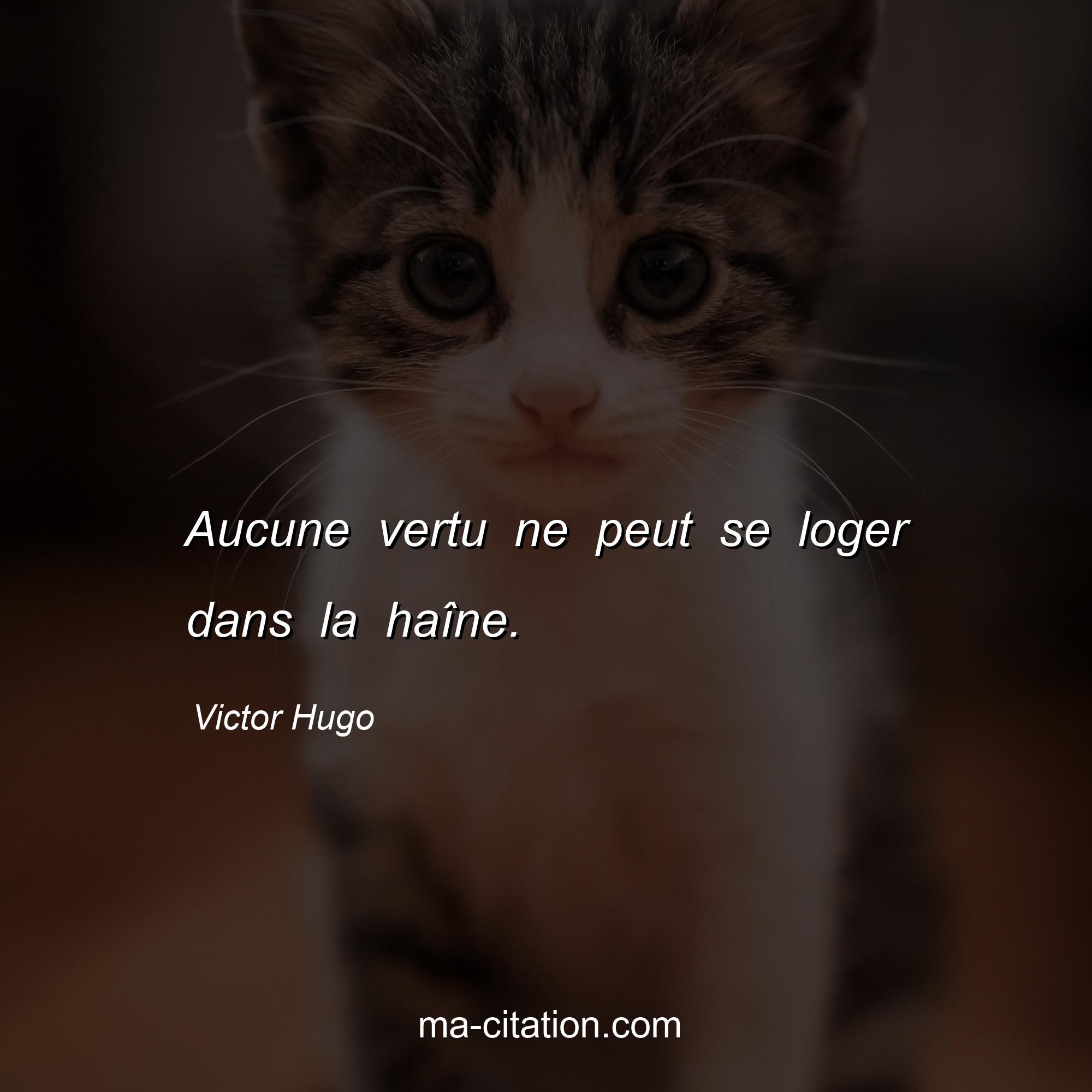 Victor Hugo : Aucune vertu ne peut se loger dans la haîne.