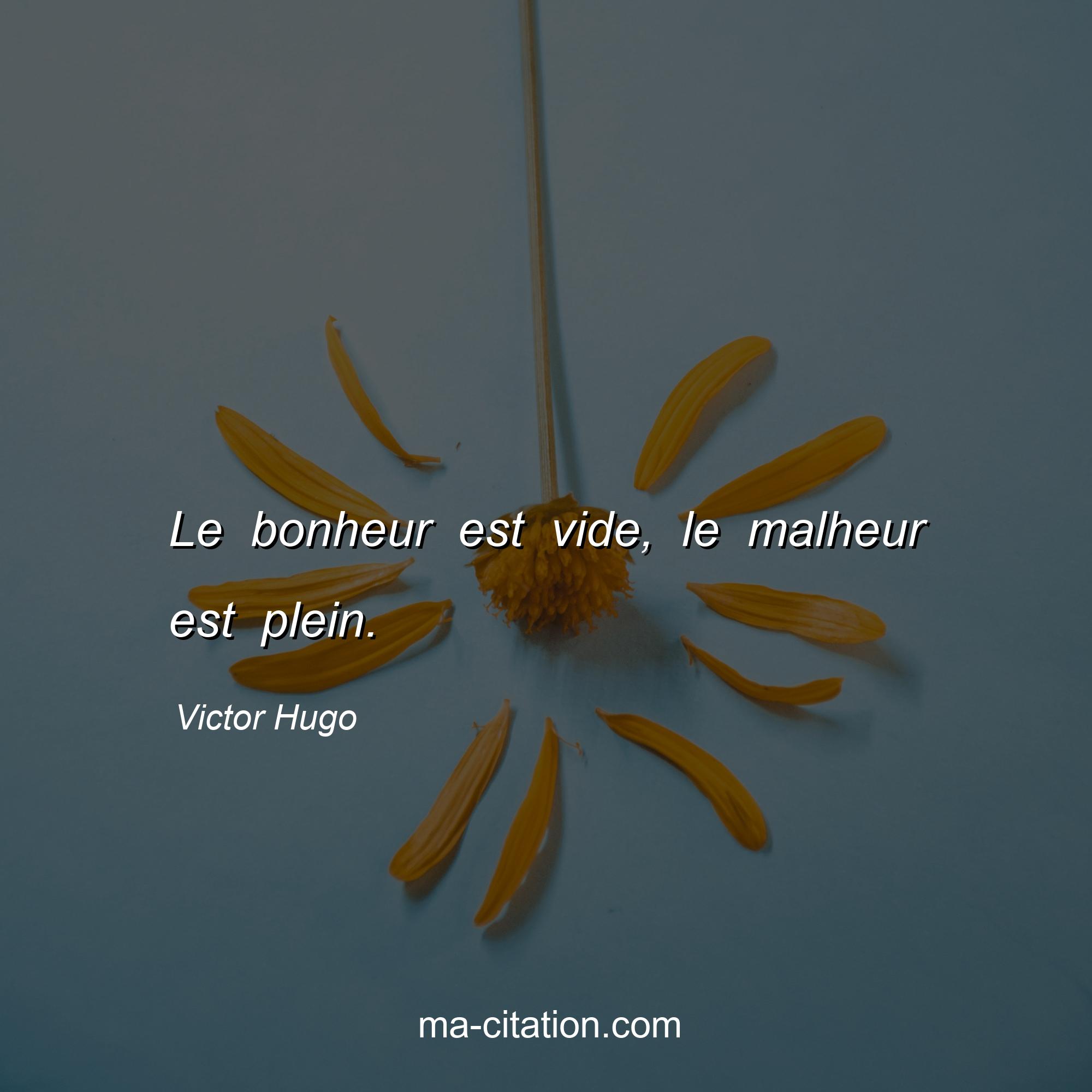 Victor Hugo : Le bonheur est vide, le malheur est plein.