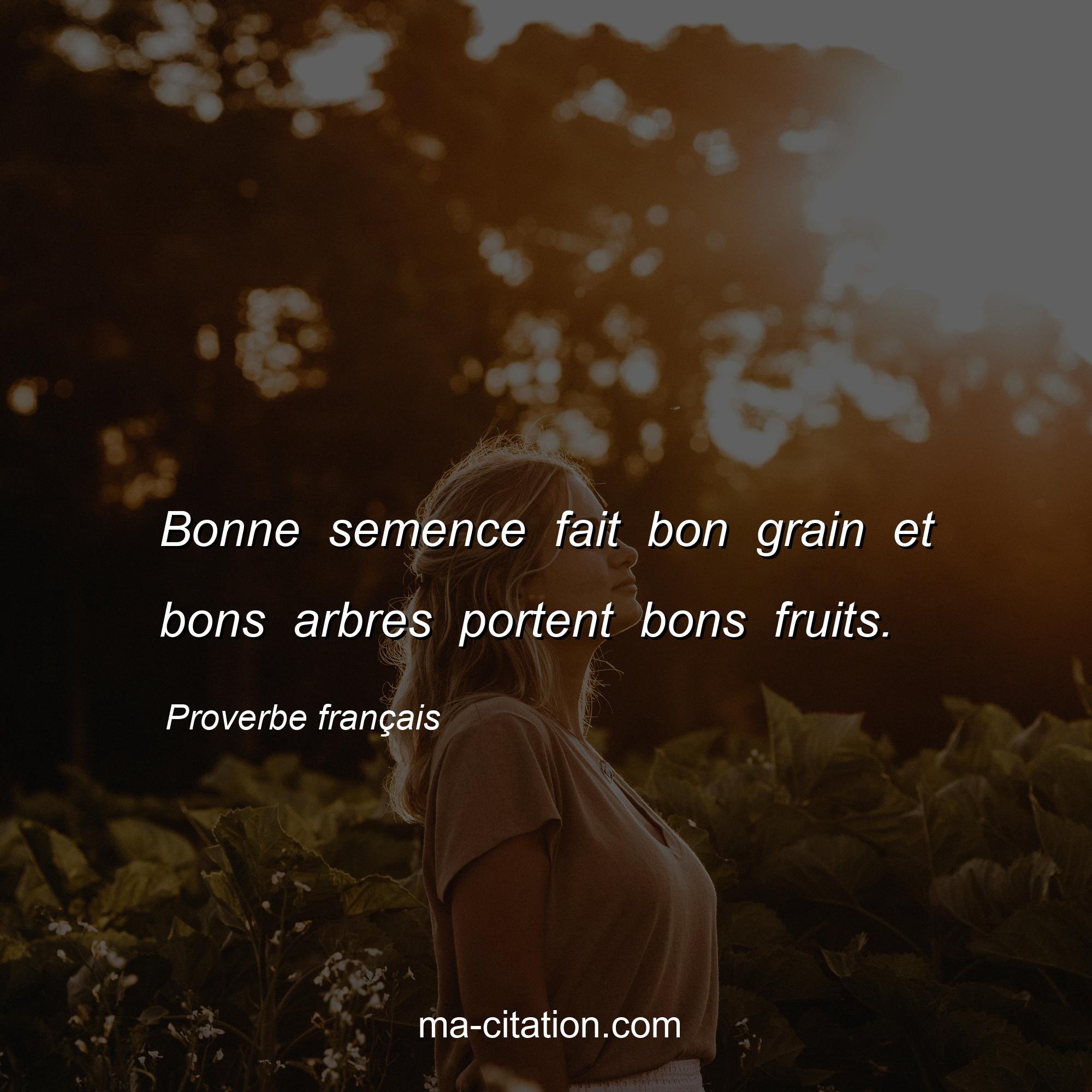 Proverbe français : Bonne semence fait bon grain et bons arbres portent bons fruits.