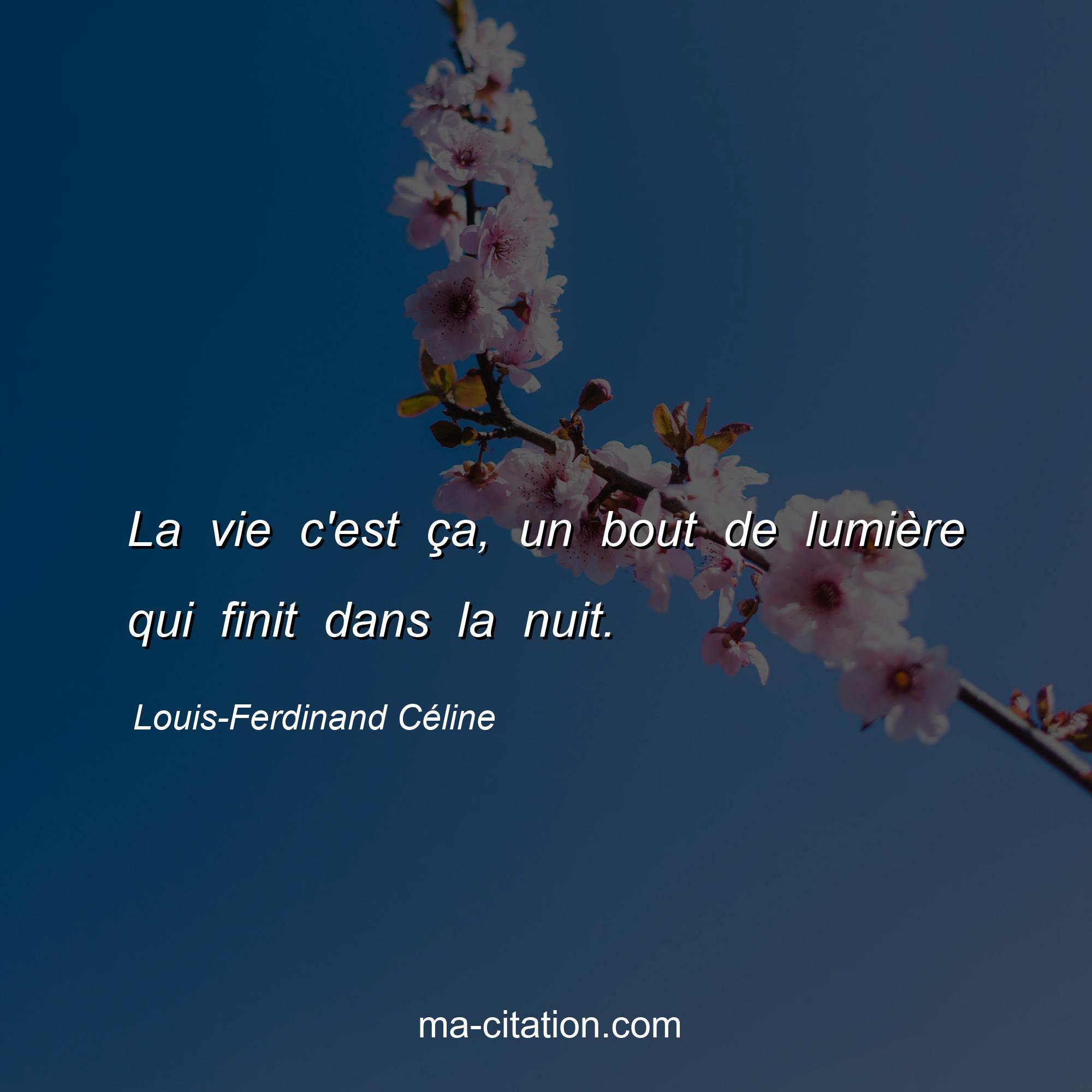 Louis-Ferdinand Céline : La vie c'est ça, un bout de lumière qui finit dans la nuit.