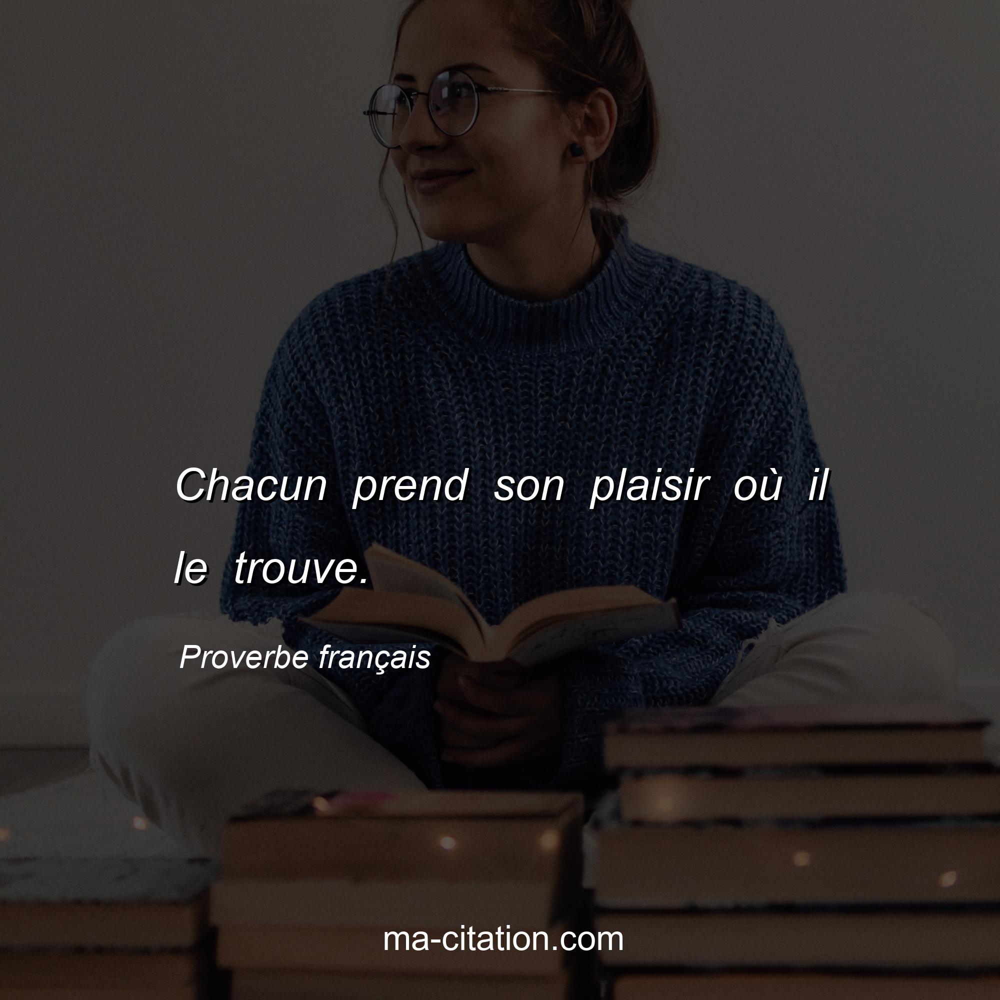 Proverbe français : Chacun prend son plaisir où il le trouve.