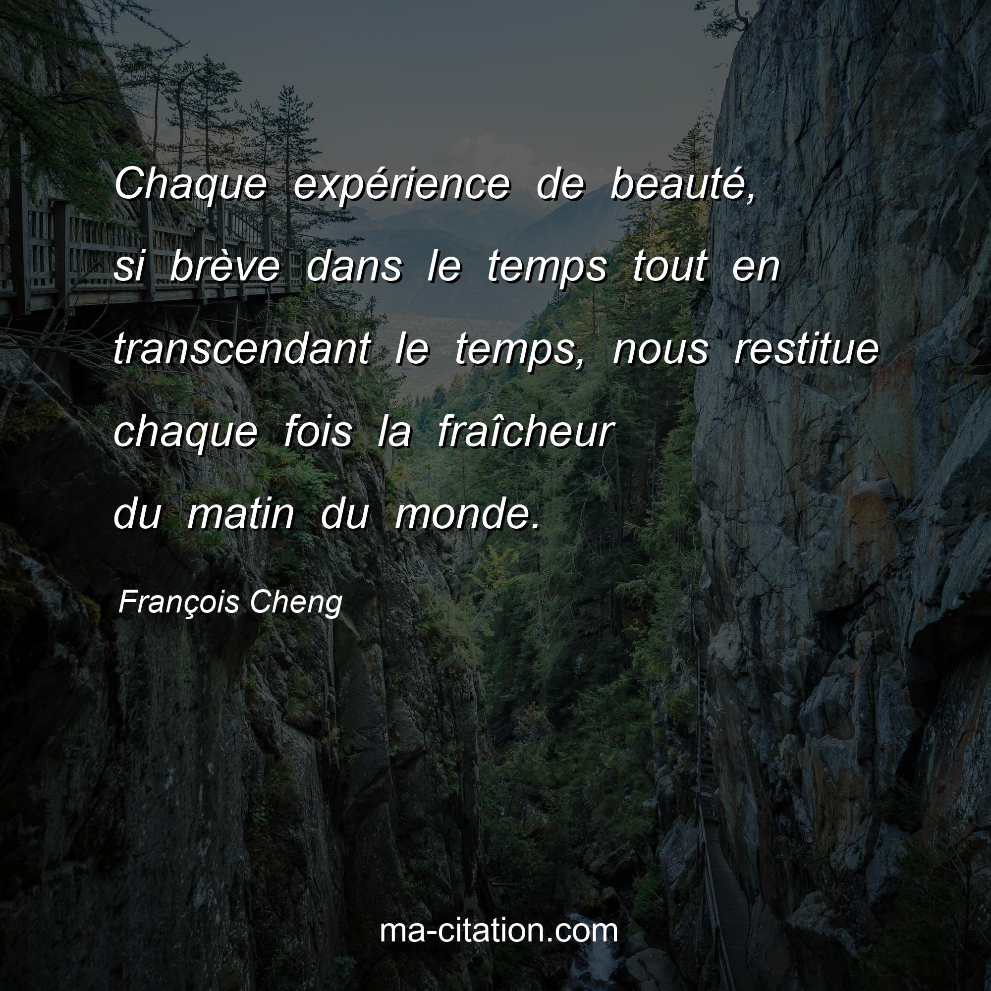 François Cheng : Chaque expérience de beauté, si brève dans le temps tout en transcendant le temps, nous restitue chaque fois la fraîcheur du matin du monde.