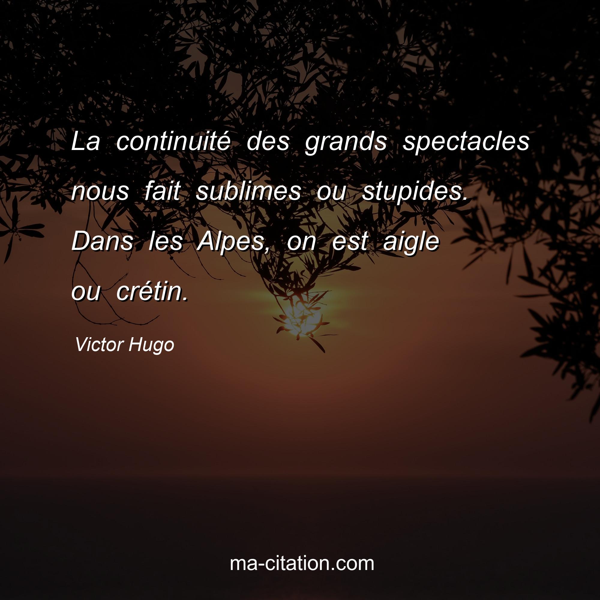 Victor Hugo : La continuité des grands spectacles nous fait sublimes ou stupides. Dans les Alpes, on est aigle ou crétin.