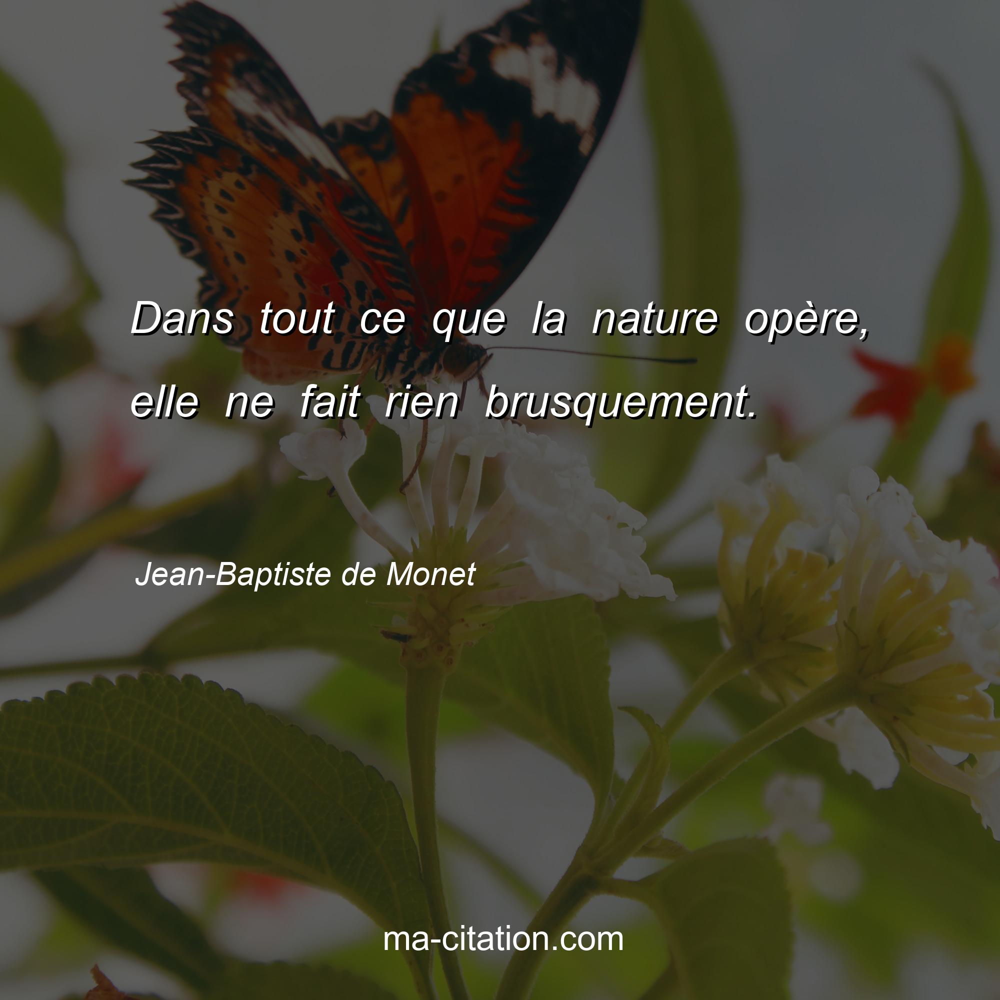 Jean-Baptiste de Monet : Dans tout ce que la nature opère, elle ne fait rien brusquement. 
