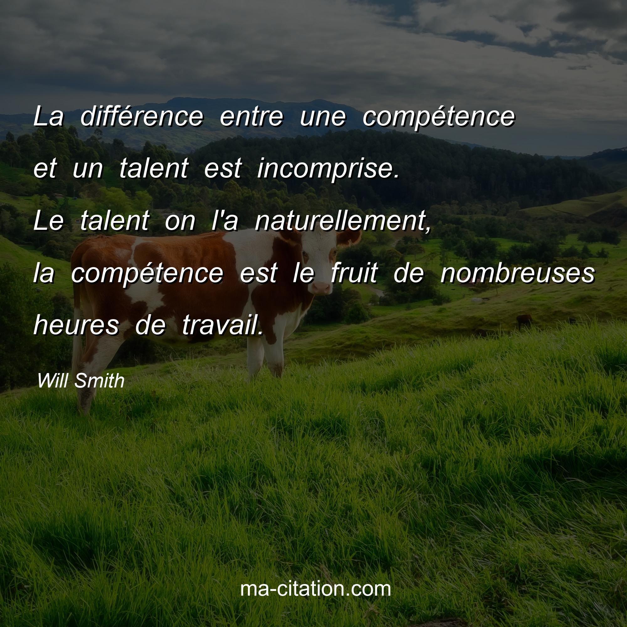 Will Smith : La différence entre une compétence et un talent est incomprise. Le talent on l'a naturellement, la compétence est le fruit de nombreuses heures de travail.