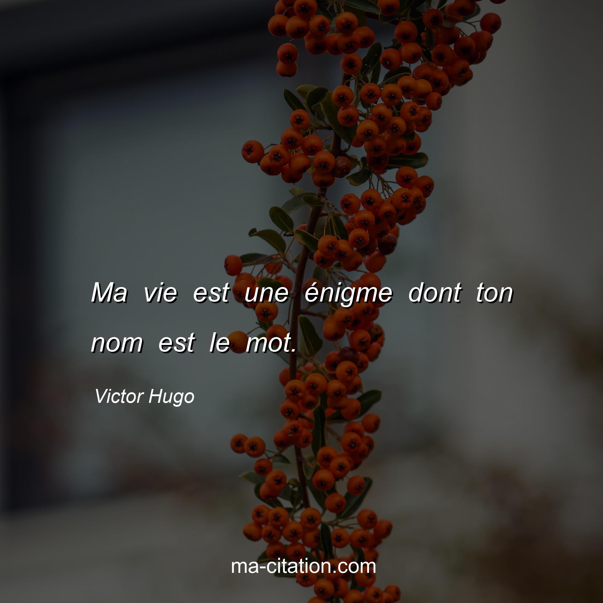 Victor Hugo : Ma vie est une énigme dont ton nom est le mot.