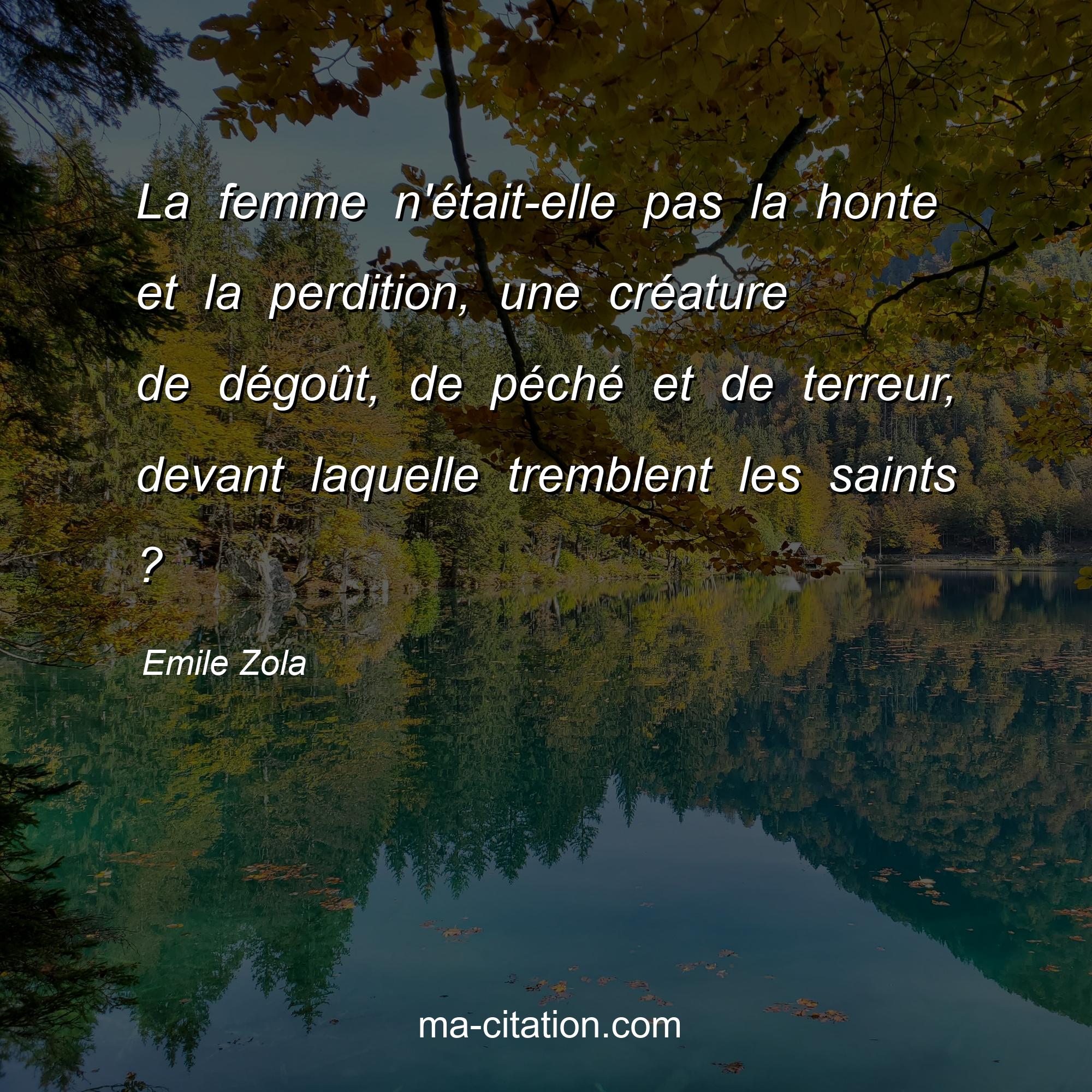 Emile Zola : La femme n'était-elle pas la honte et la perdition, une créature de dégoût, de péché et de terreur, devant laquelle tremblent les saints ?