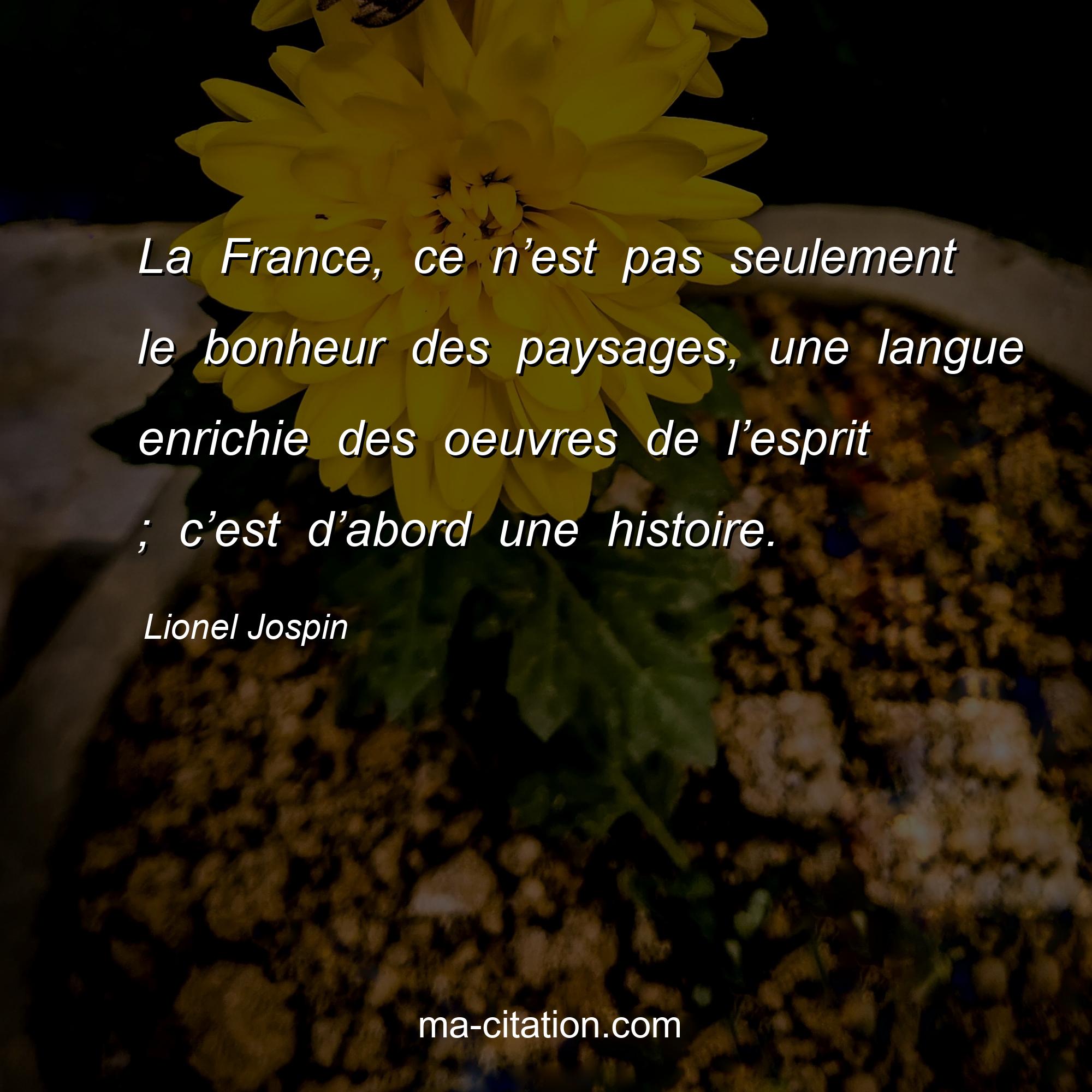 Lionel Jospin : La France, ce n’est pas seulement le bonheur des paysages, une langue enrichie des oeuvres de l’esprit ; c’est d’abord une histoire.