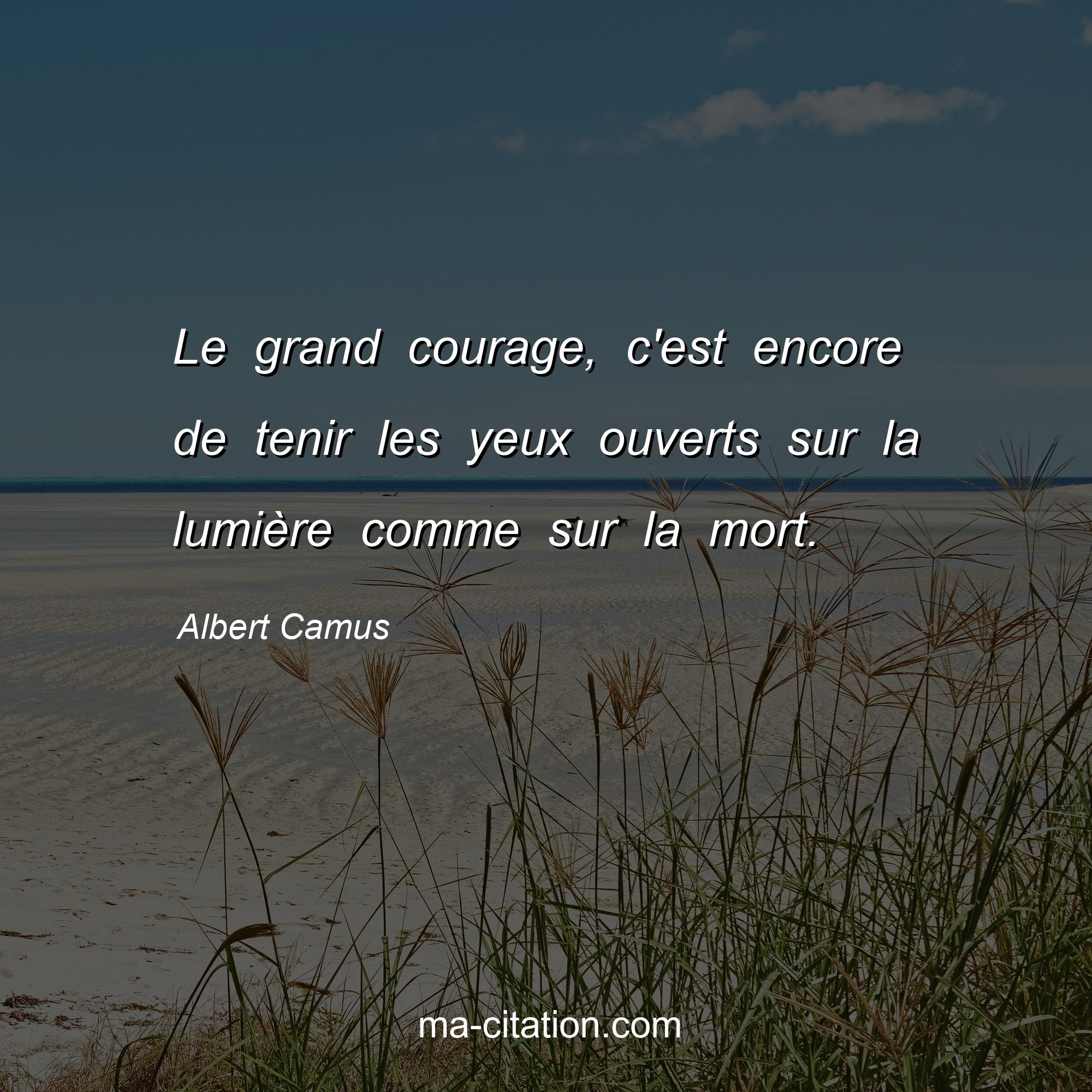 Albert Camus : Le grand courage, c'est encore de tenir les yeux ouverts sur la lumière comme sur la mort.