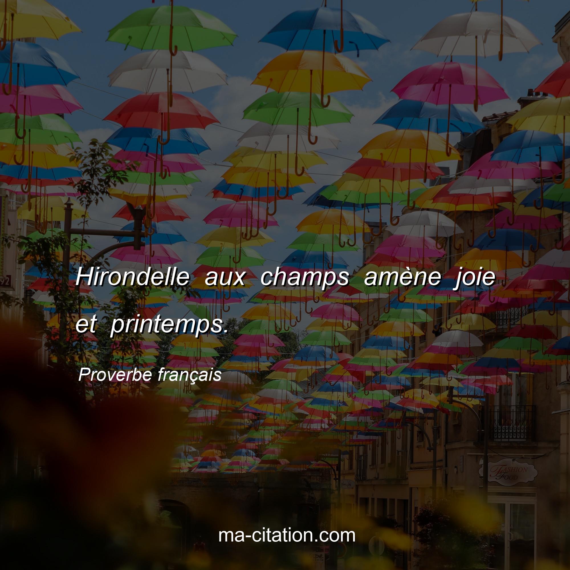 Proverbe français : Hirondelle aux champs amène joie et printemps.