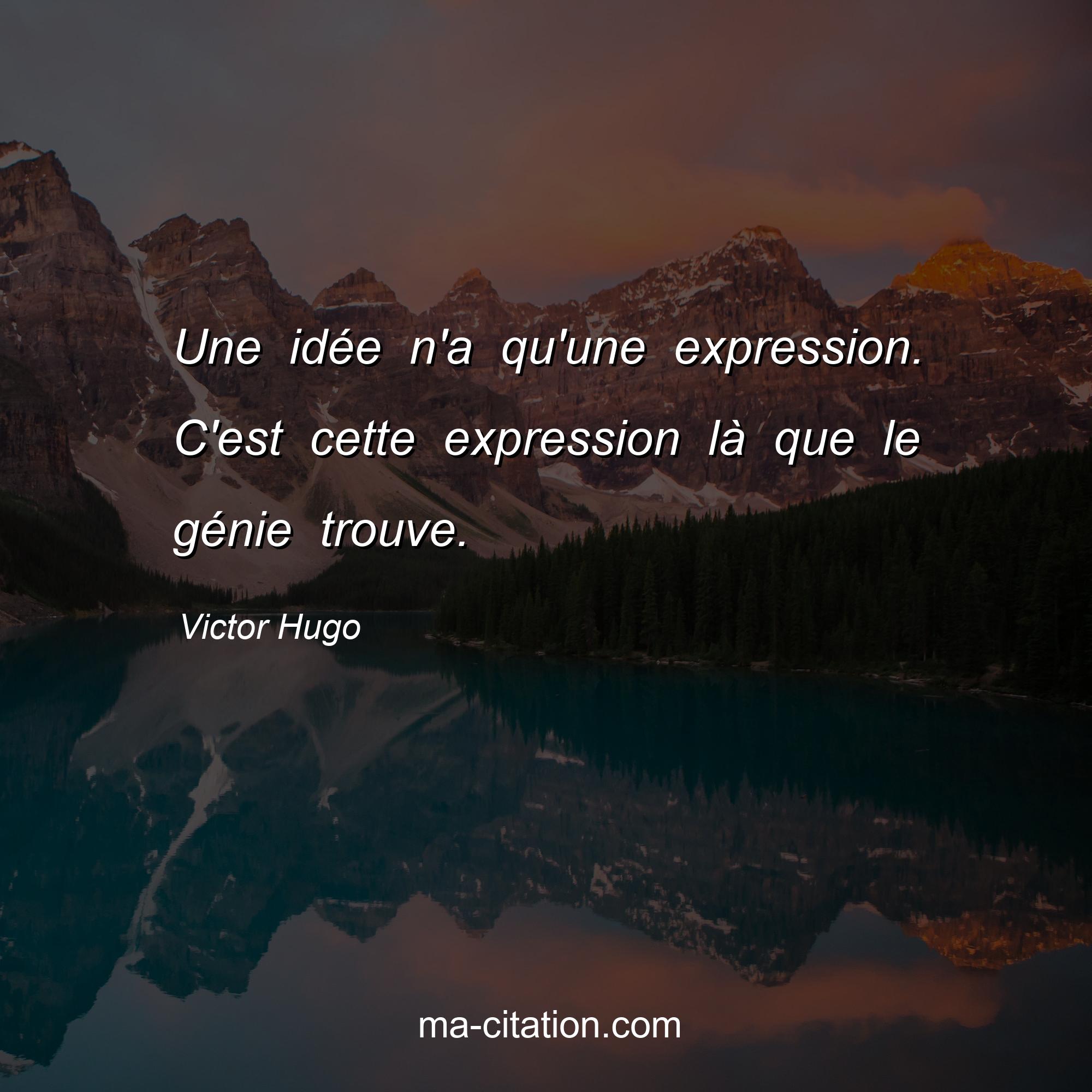 Victor Hugo : Une idée n'a qu'une expression. C'est cette expression là que le génie trouve.