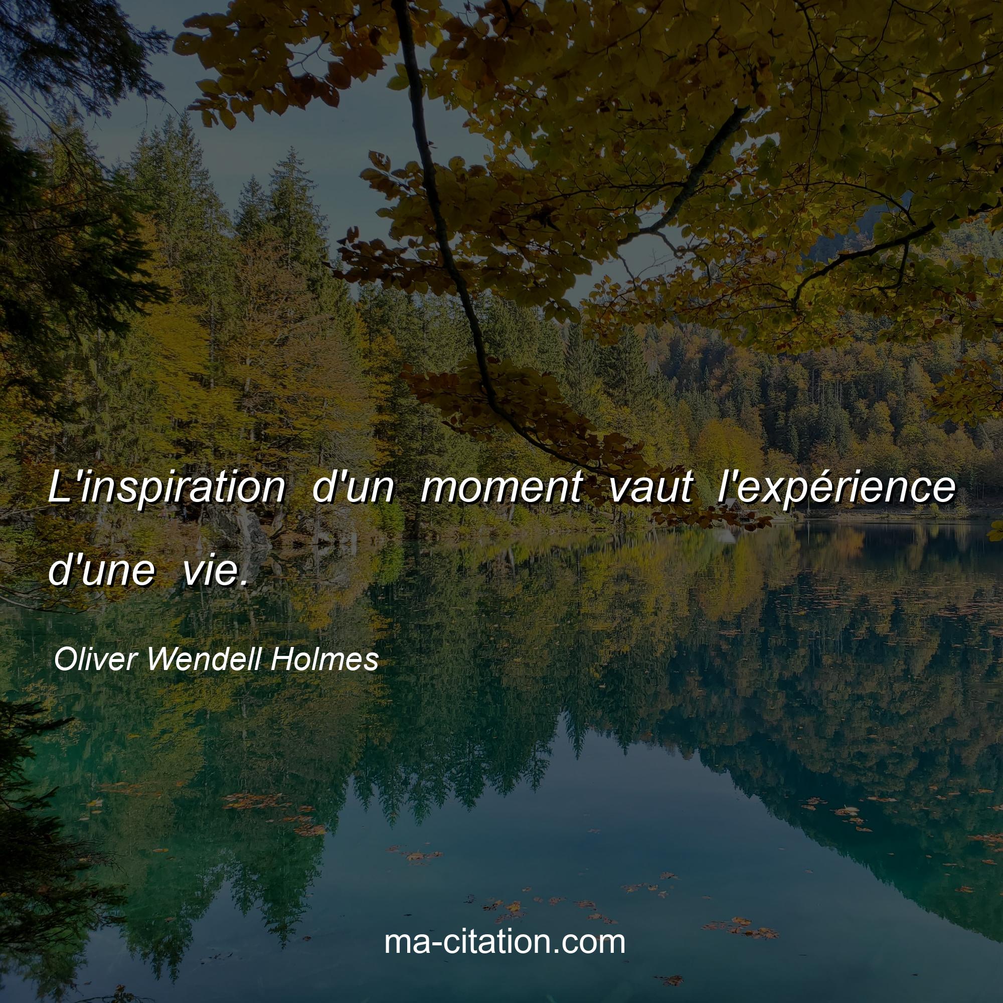 Oliver Wendell Holmes : L'inspiration d'un moment vaut l'expérience d'une vie.