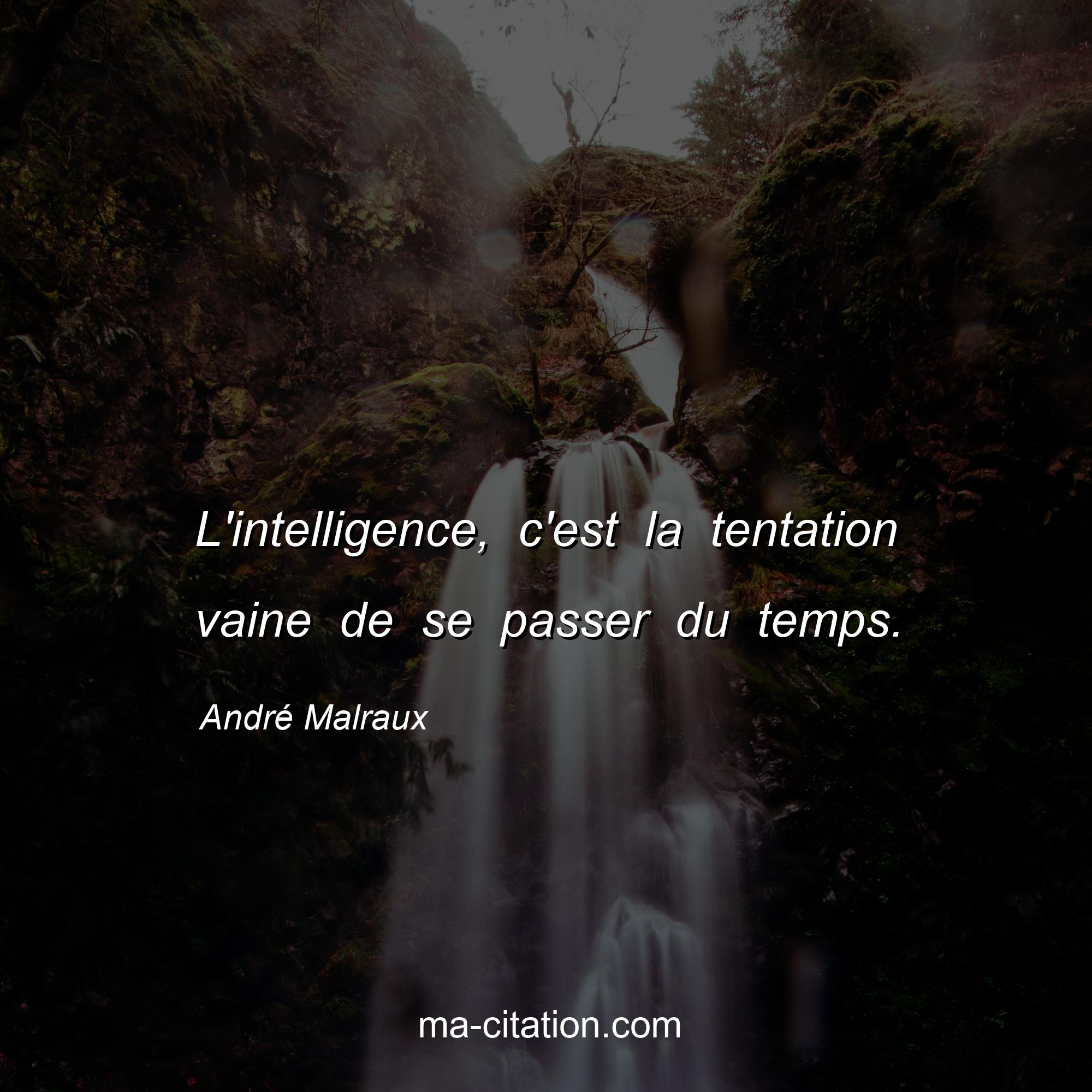 André Malraux : L'intelligence, c'est la tentation vaine de se passer du temps.