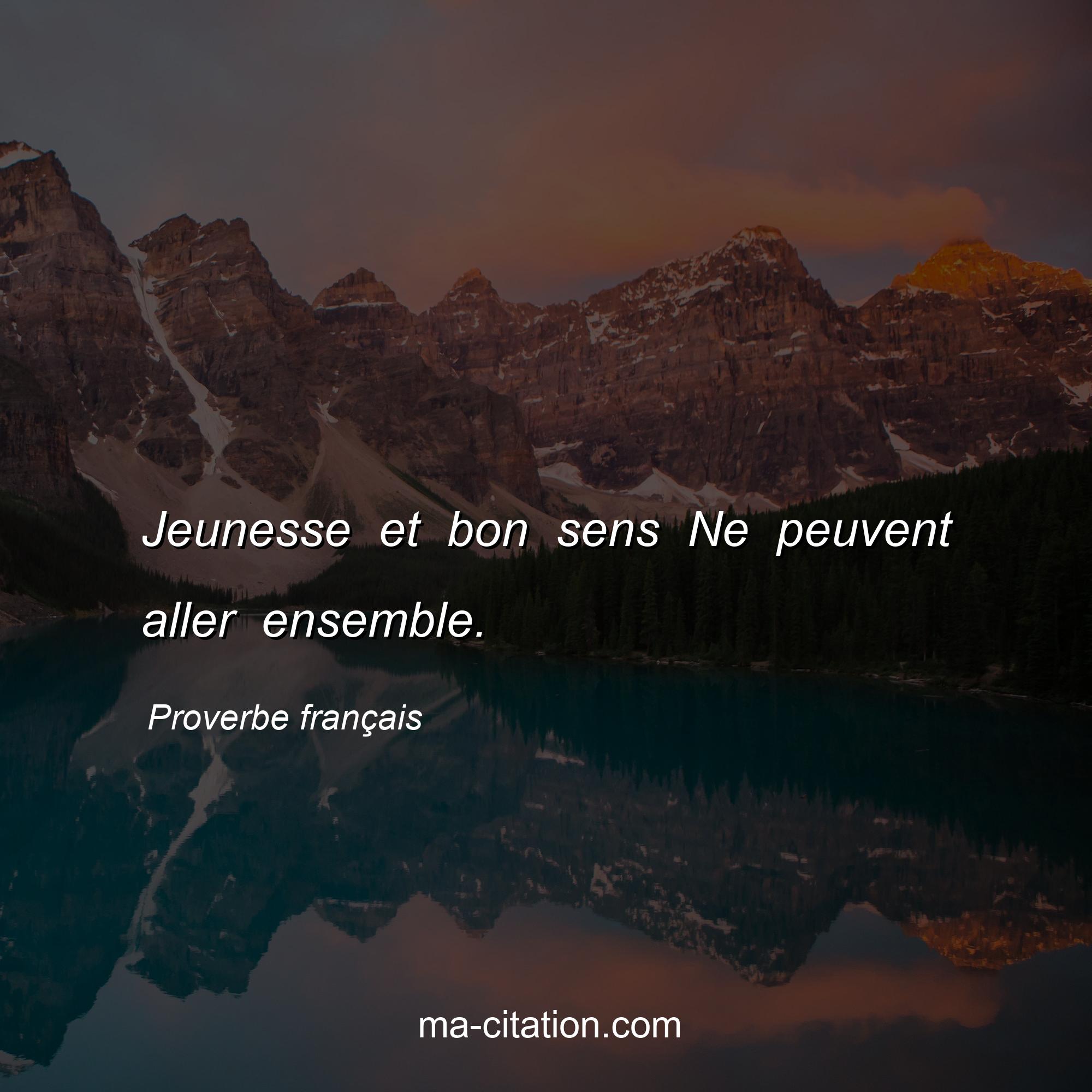 Proverbe français : Jeunesse et bon sens Ne peuvent aller ensemble.