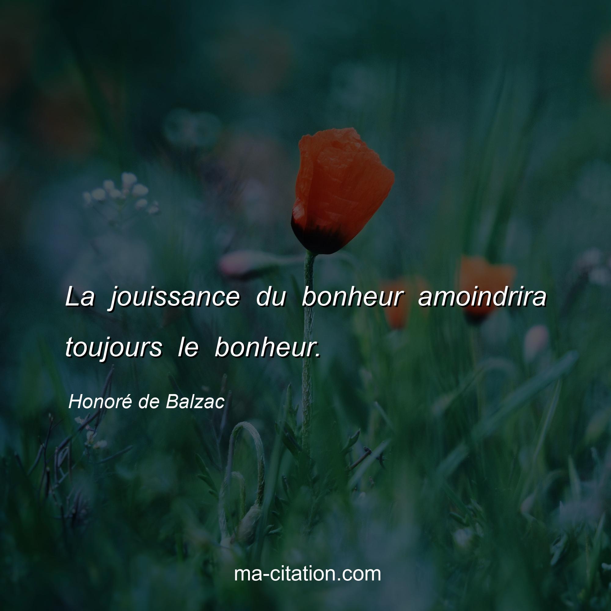 Honoré de Balzac : La jouissance du bonheur amoindrira toujours le bonheur.