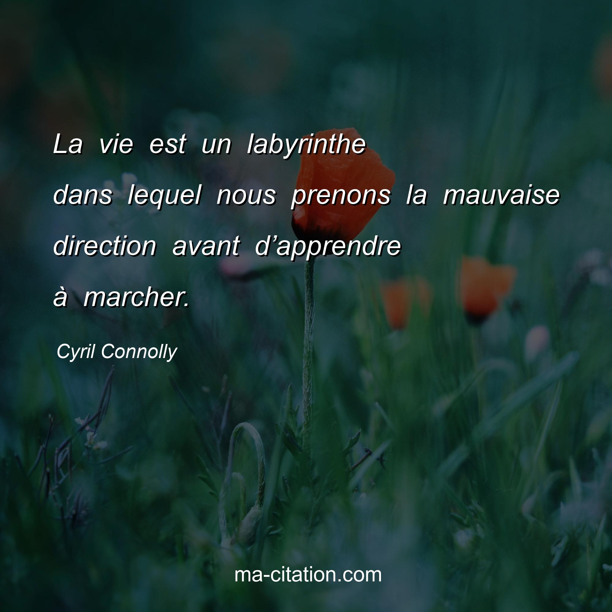 Cyril Connolly : La vie est un labyrinthe dans lequel nous prenons la mauvaise direction avant d’apprendre à marcher.