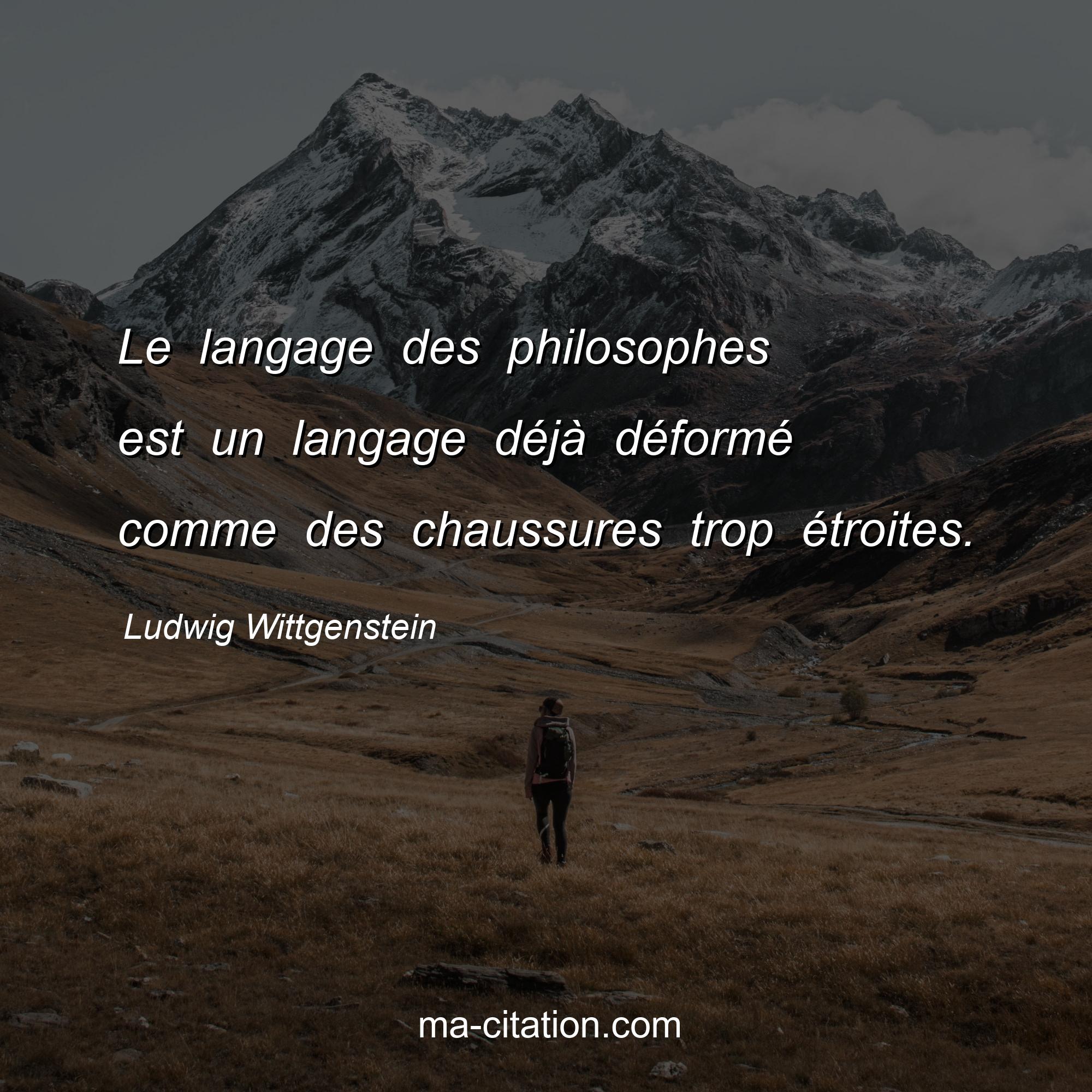 Ludwig Wittgenstein : Le langage des philosophes est un langage déjà déformé comme des chaussures trop étroites.