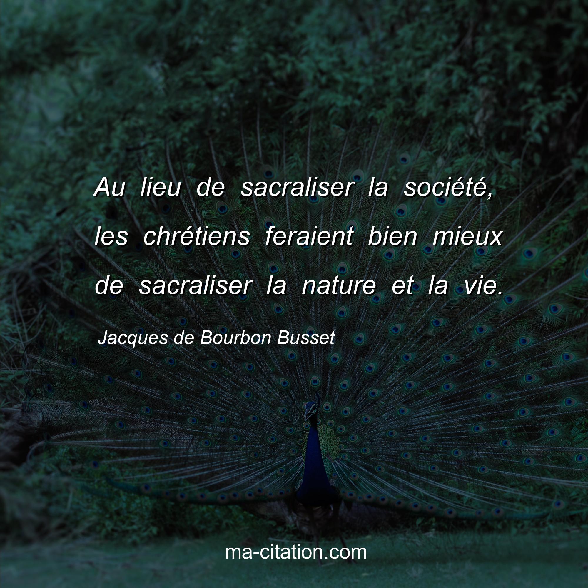 Jacques de Bourbon Busset : Au lieu de sacraliser la société, les chrétiens feraient bien mieux de sacraliser la nature et la vie.