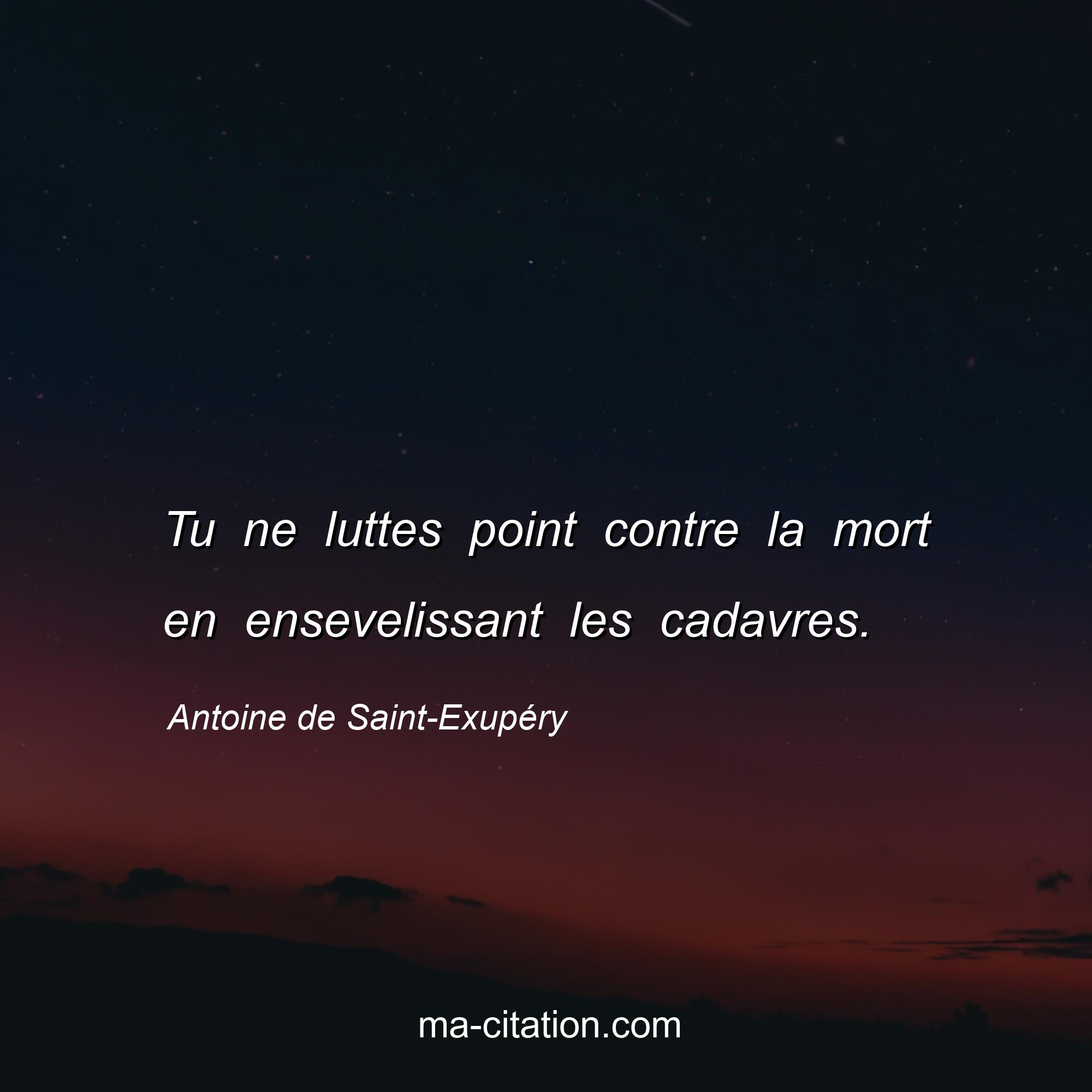 Antoine de Saint-Exupéry : Tu ne luttes point contre la mort en ensevelissant les cadavres.
