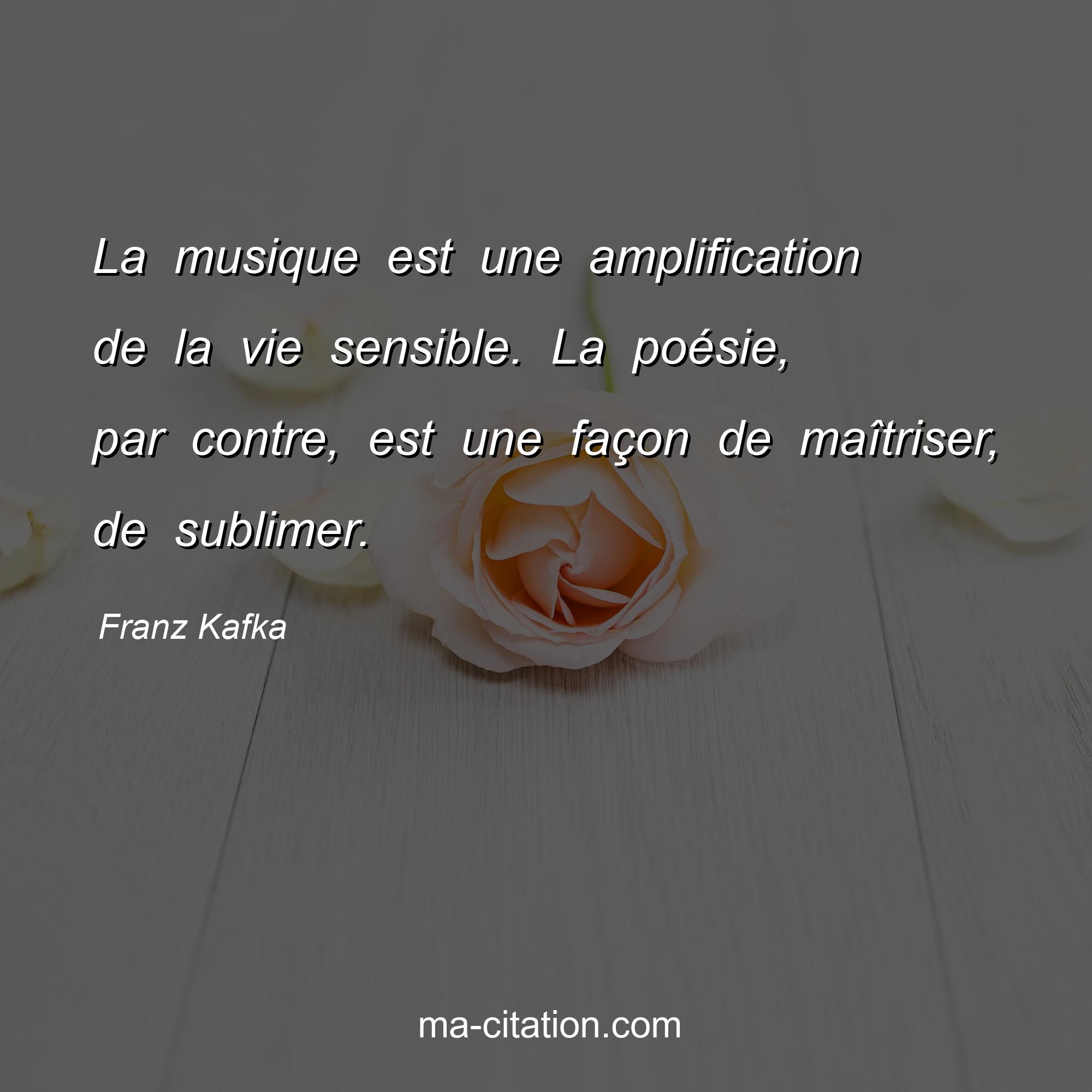 Franz Kafka : La musique est une amplification de la vie sensible. La poésie, par contre, est une façon de maîtriser, de sublimer.