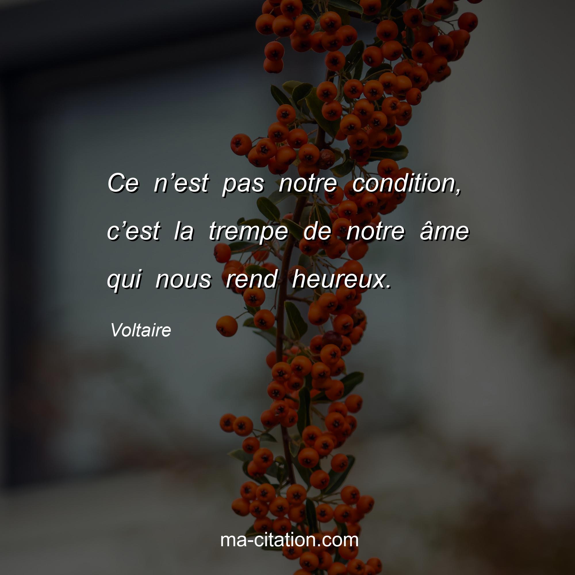 Voltaire : Ce n’est pas notre condition, c’est la trempe de notre âme qui nous rend heureux.