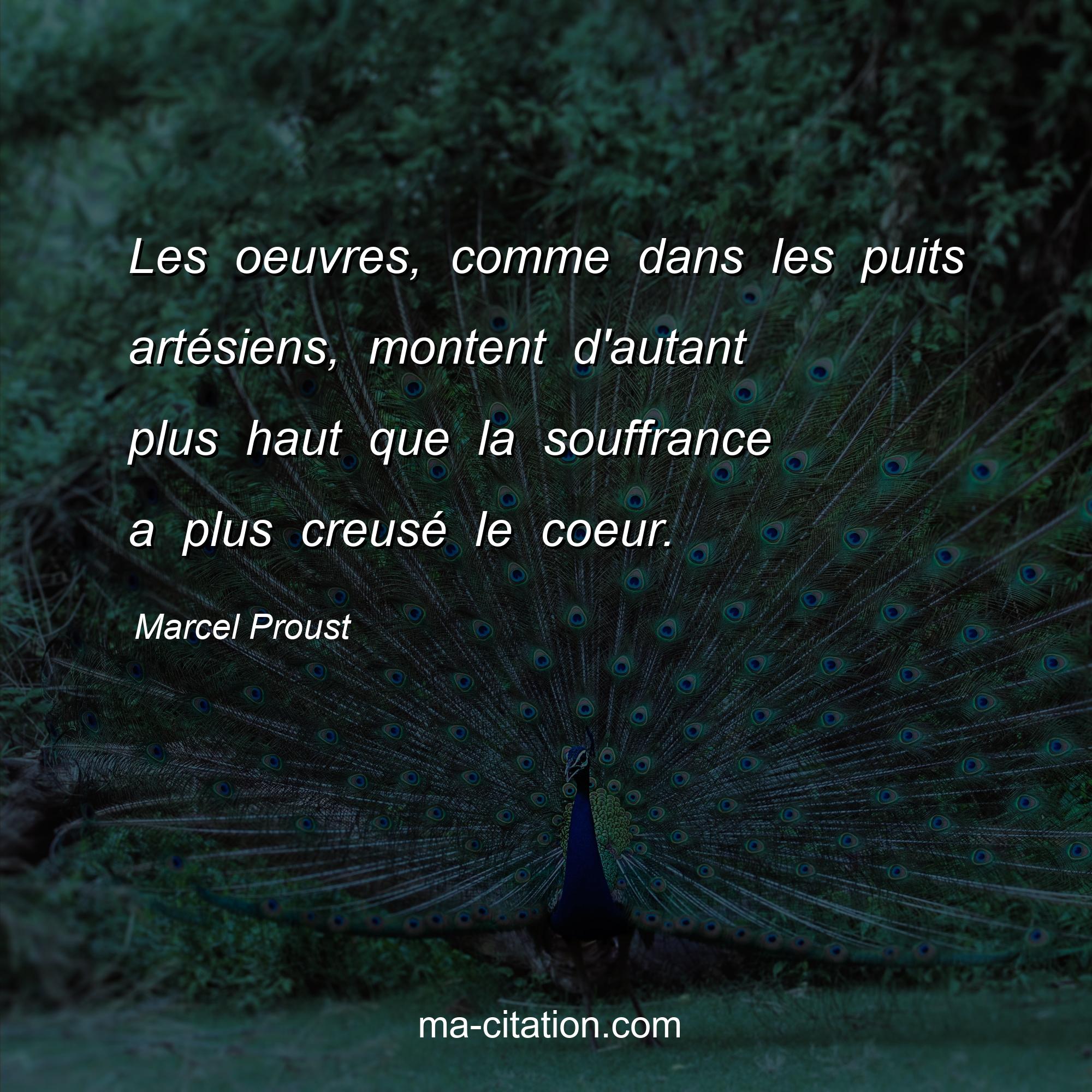 Marcel Proust : Les oeuvres, comme dans les puits artésiens, montent d'autant plus haut que la souffrance a plus creusé le coeur.