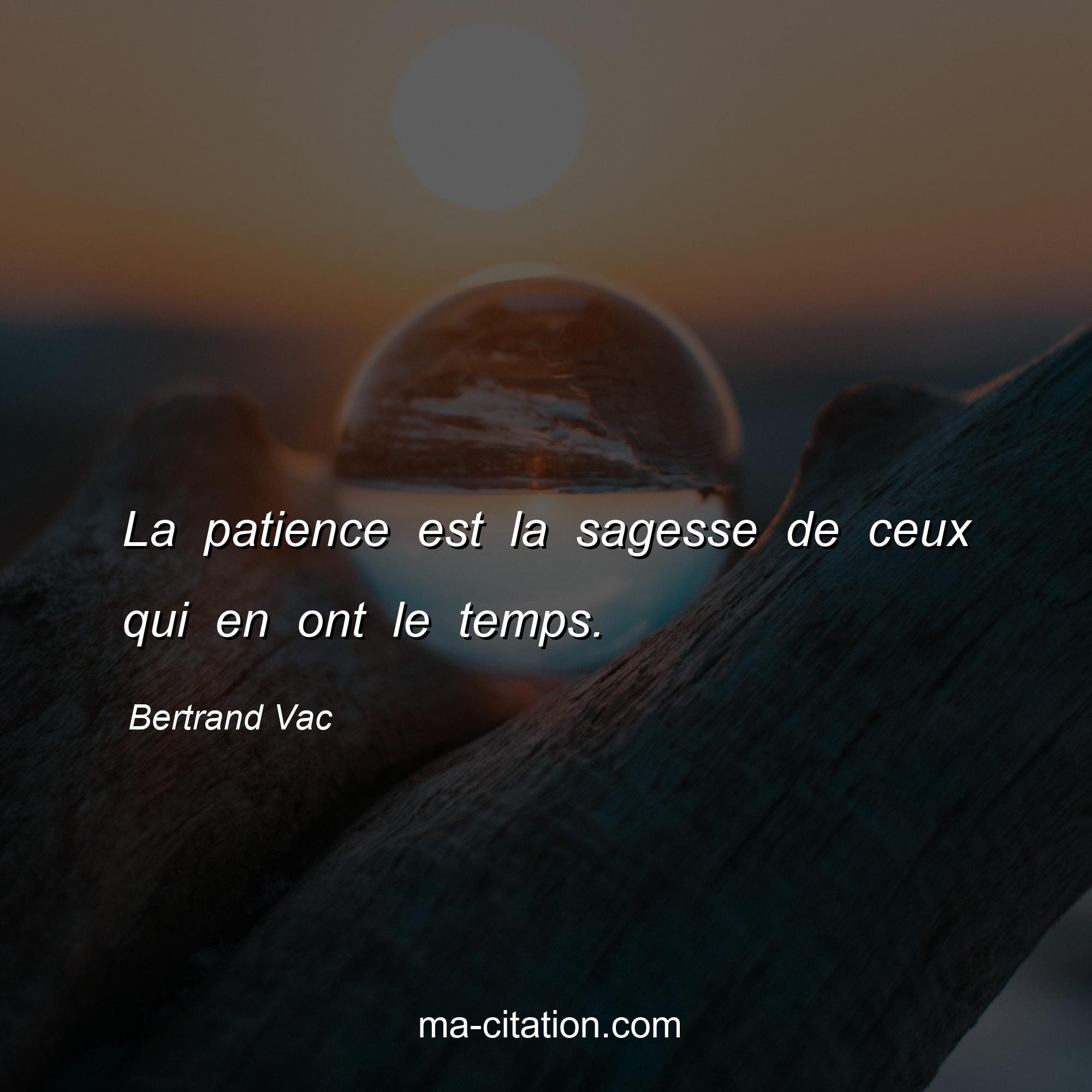 Bertrand Vac : La patience est la sagesse de ceux qui en ont le temps.