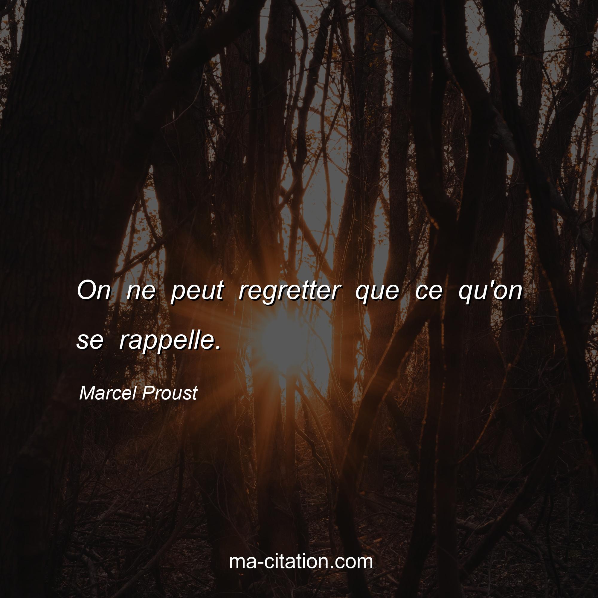Marcel Proust : On ne peut regretter que ce qu'on se rappelle.
