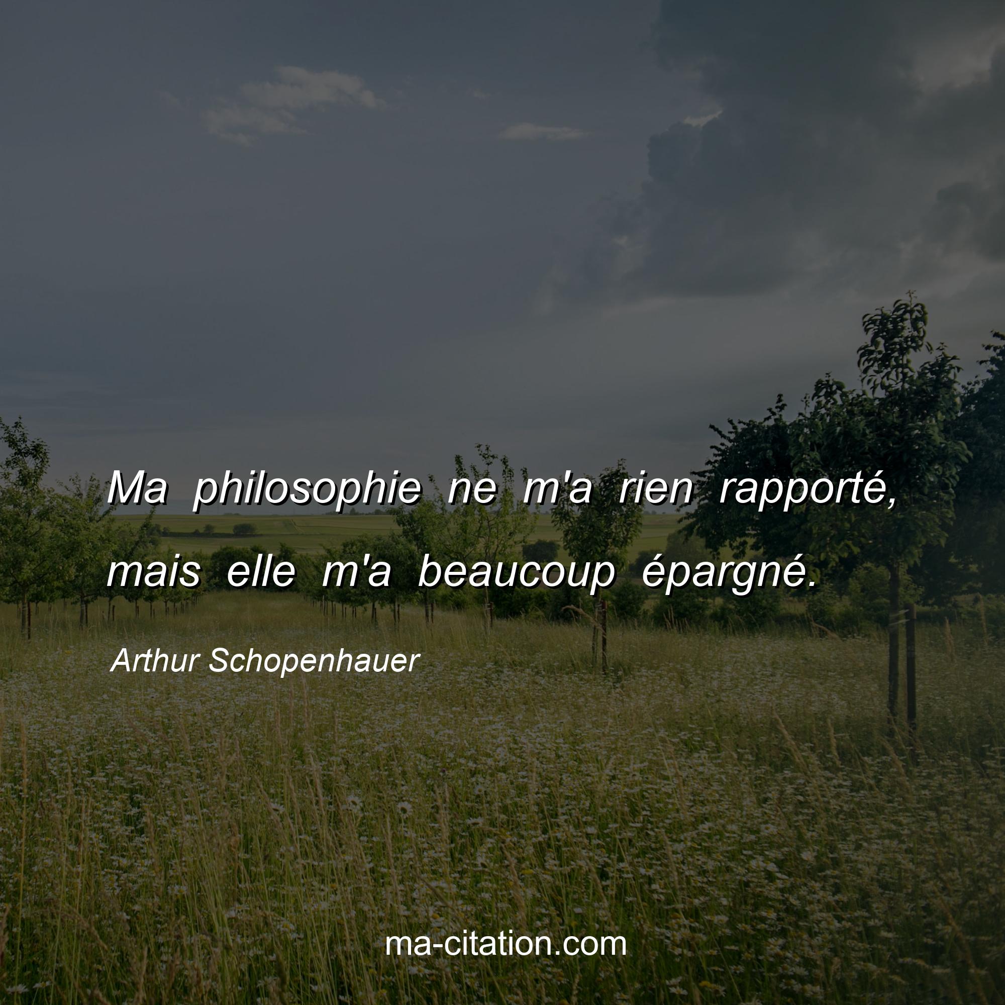 Arthur Schopenhauer : Ma philosophie ne m'a rien rapporté, mais elle m'a beaucoup épargné.