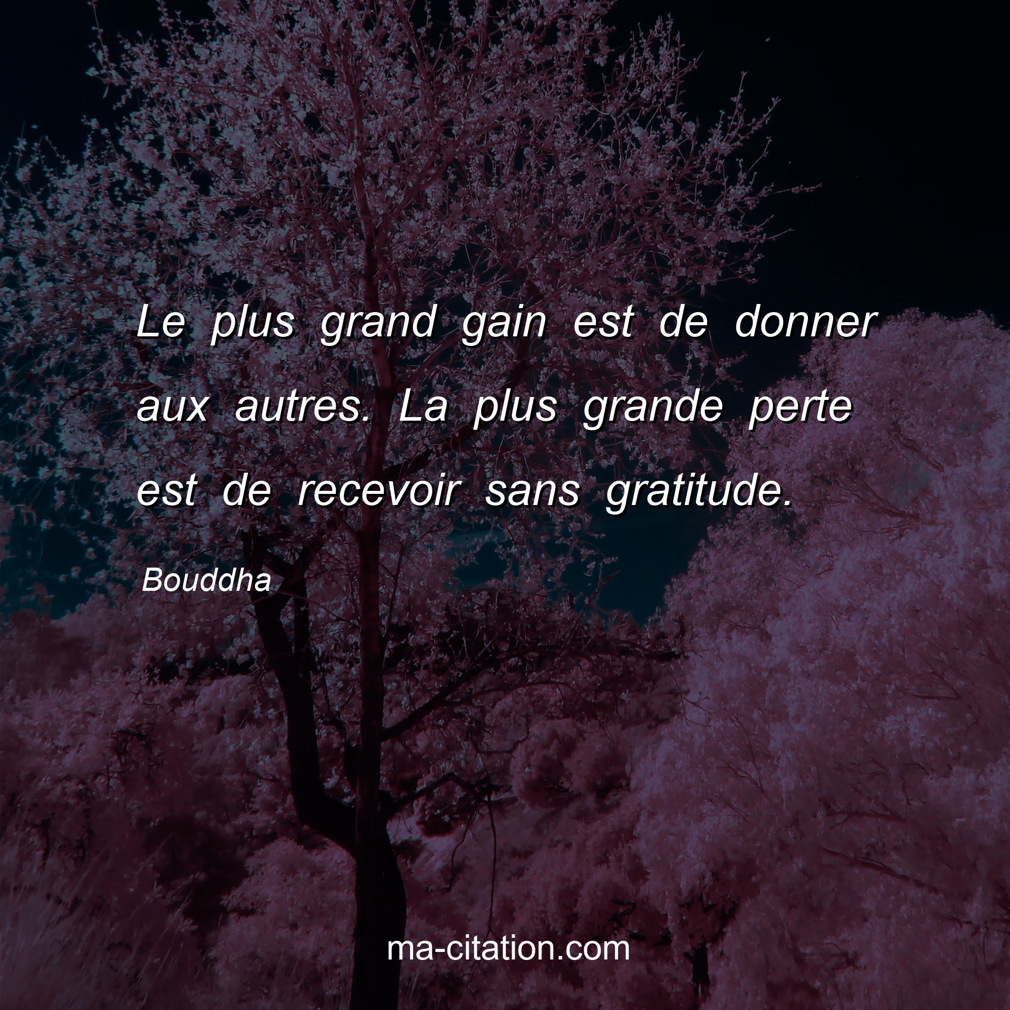 Bouddha : Le plus grand gain est de donner aux autres. La plus grande perte est de recevoir sans gratitude.