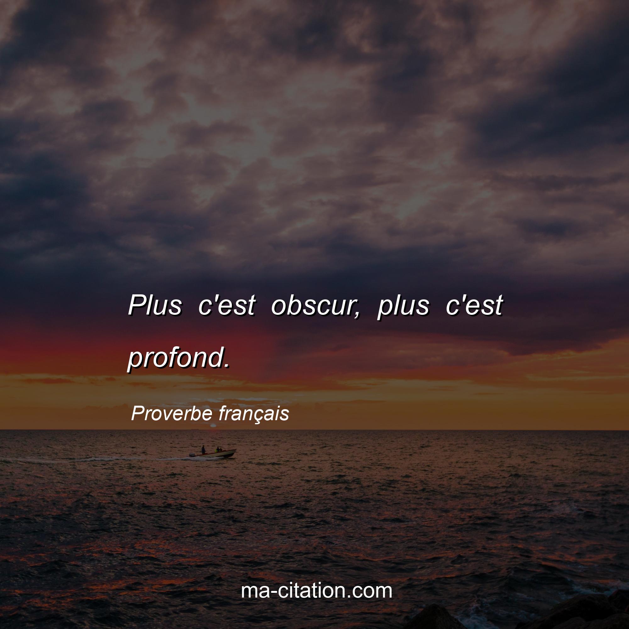Proverbe français : Plus c'est obscur, plus c'est profond.