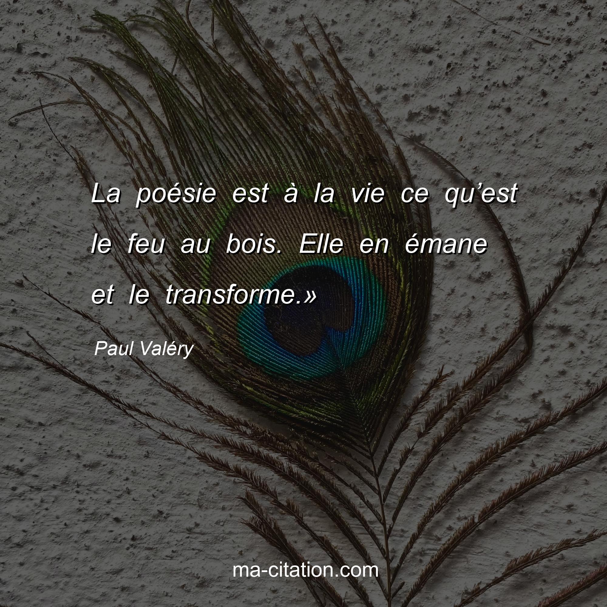 Paul Valéry : La poésie est à la vie ce qu’est le feu au bois. Elle en émane et le transforme.»