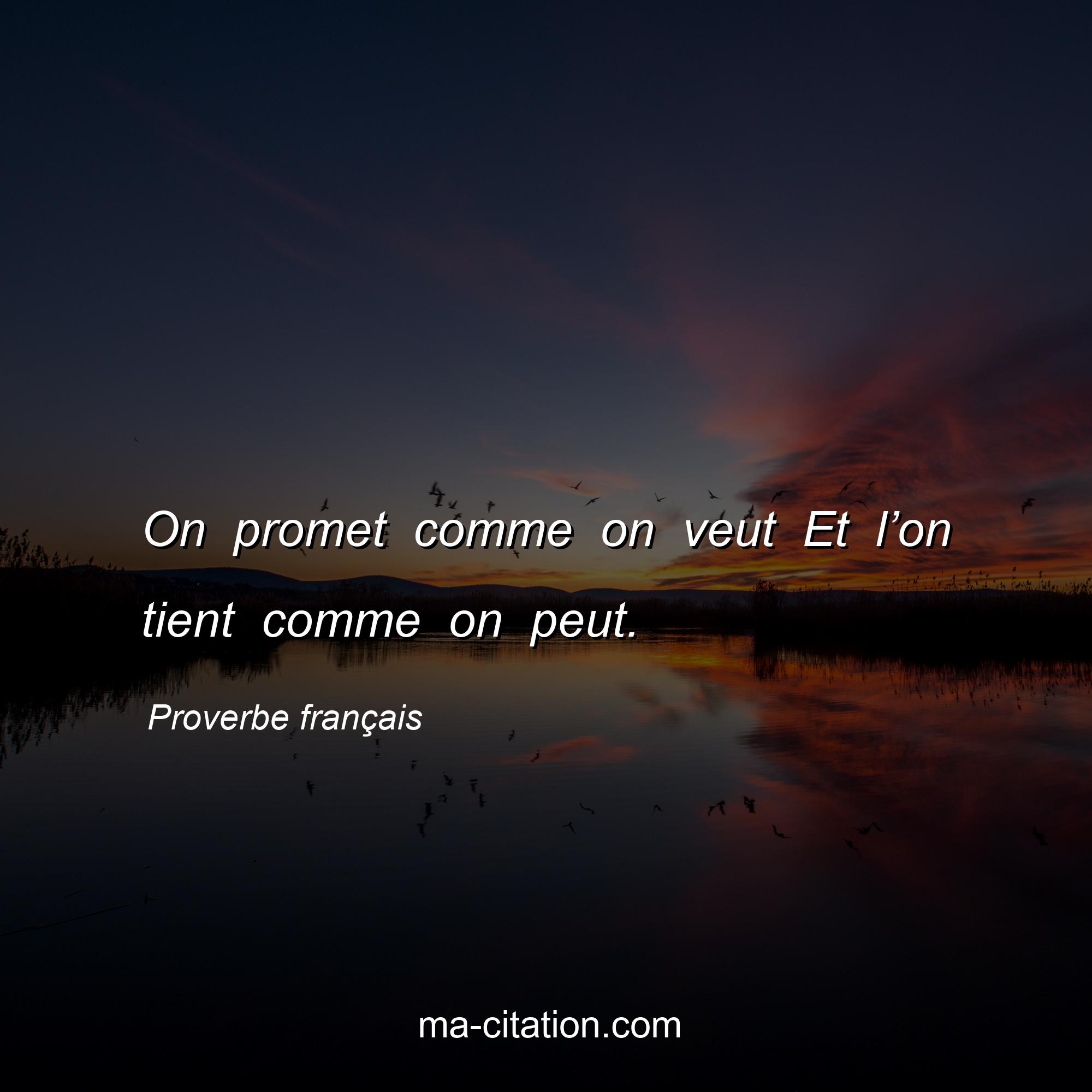 Proverbe français : On promet comme on veut Et l’on tient comme on peut.