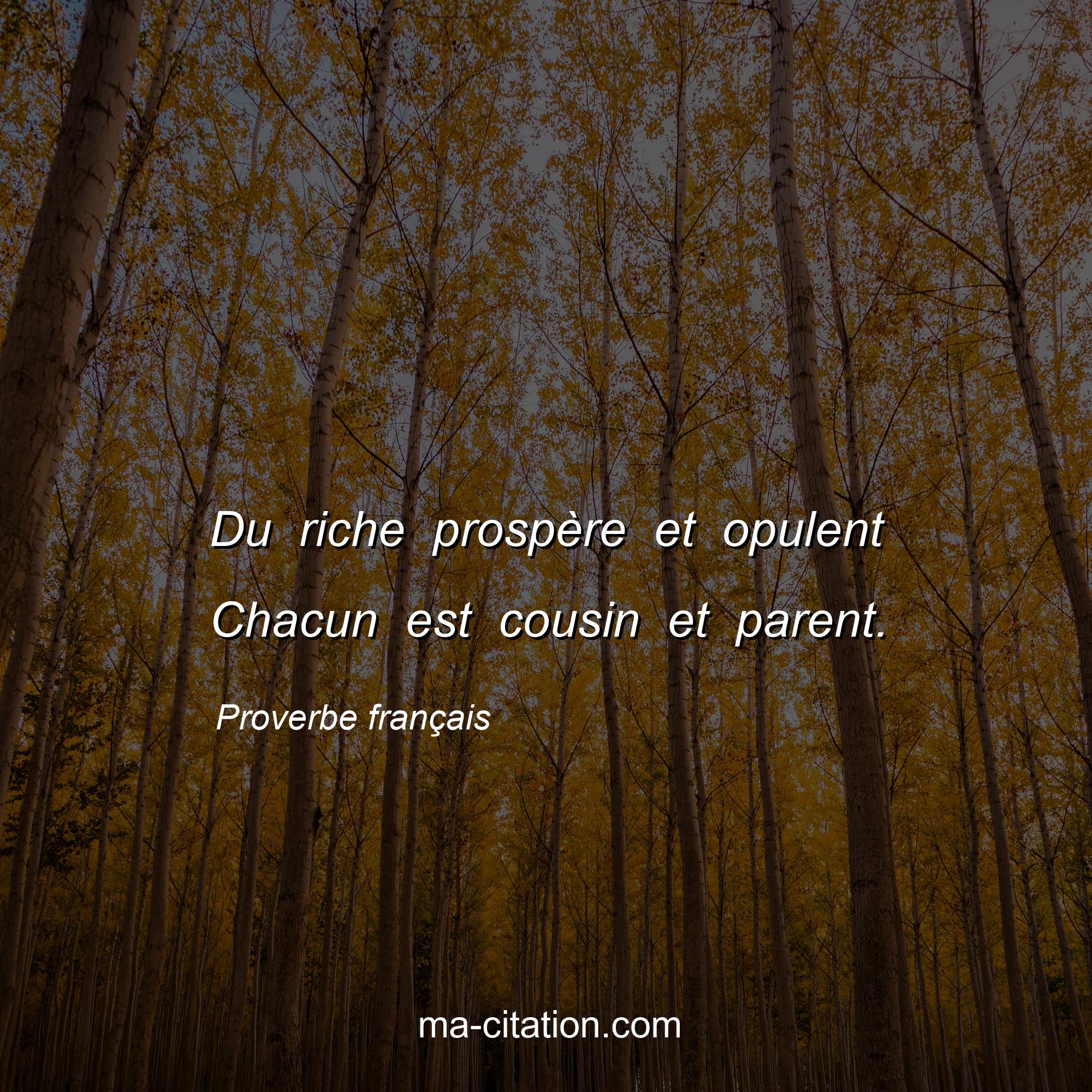 Proverbe français : Du riche prospère et opulent Chacun est cousin et parent.