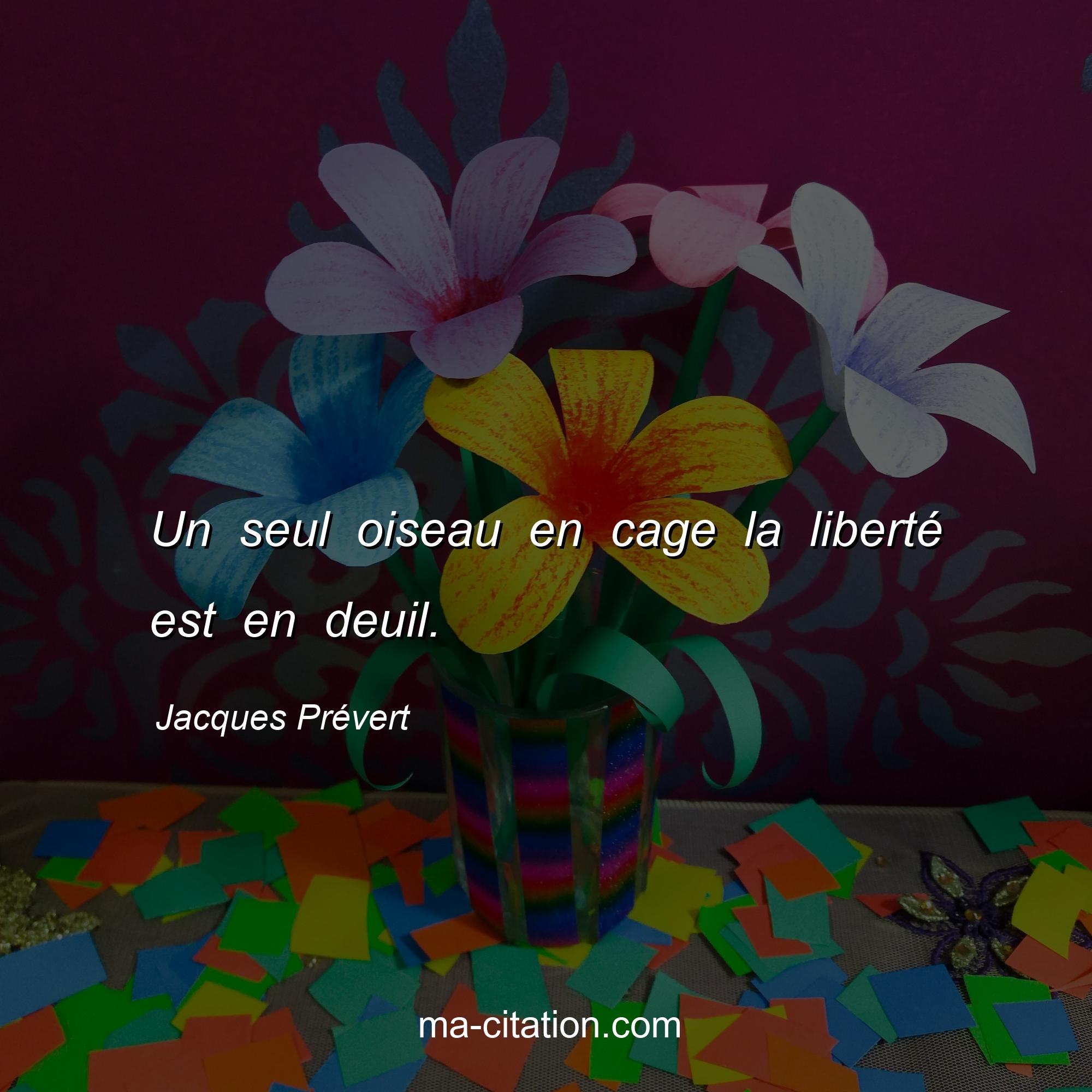 Jacques Prévert : Un seul oiseau en cage la liberté est en deuil.
