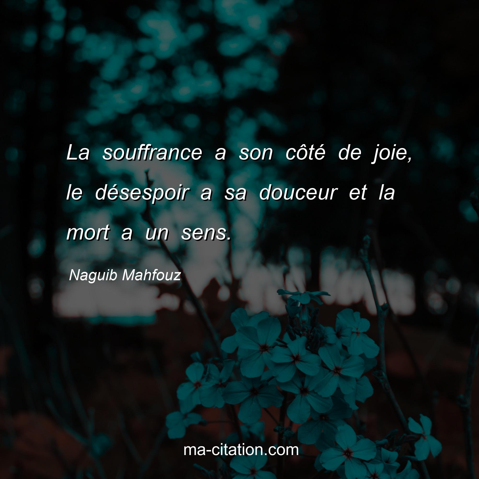 Naguib Mahfouz : La souffrance a son côté de joie, le désespoir a sa douceur et la mort a un sens.