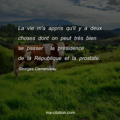 Georges Clemenceau : La vie m'a appris qu'il y a deux choses dont on peut très bien se passer : la présidence de la République et la prostate.