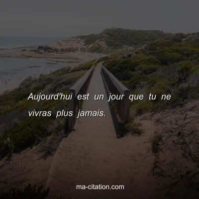 Aujourd'hui est un jour que tu ne vivras plus jamais. 