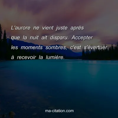 L'aurore ne vient juste aprÃ¨s que la nuit ait disparu. Accepter les moments sombres, c'est s'Ã©vertuer Ã  recevoir la lumiÃ¨re.
