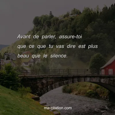 Avant de parler, assure-toi que ce que tu vas dire est plus beau que le silence.