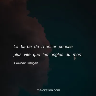 Proverbe franÃ§ais : La barbe de l'hÃ©ritier pousse plus vite que les ongles du mort.