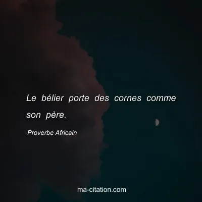 Proverbe Africain : Le bÃ©lier porte des cornes comme son pÃ¨re.