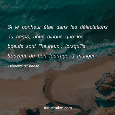 HÃ©raclite d'EphÃ¨se : Si le bonheur Ã©tait dans les dÃ©lectations du corps, nous dirions que les boeufs sont 