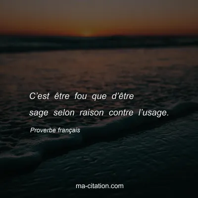 Proverbe franÃ§ais : Câ€™est Ãªtre fou que dâ€™Ãªtre sage selon raison contre lâ€™usage.