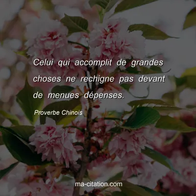 Proverbe Chinois : Celui qui accomplit de grandes choses ne rechigne pas devant de menues dÃ©penses.