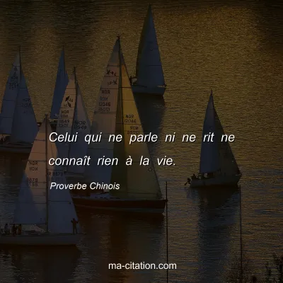 Proverbe Chinois : Celui qui ne parle ni ne rit ne connaÃ®t rien Ã  la vie.