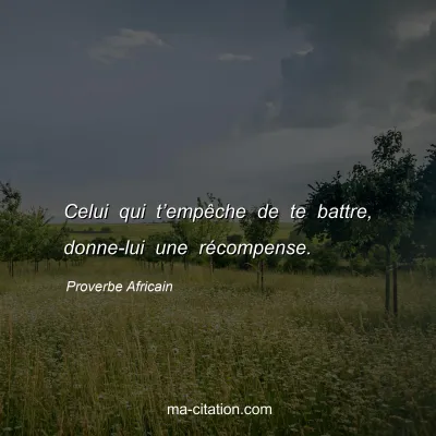 Proverbe Africain : Celui qui tâ€™empÃªche de te battre, donne-lui une rÃ©compense.