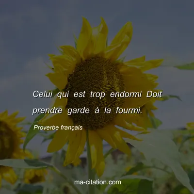 Proverbe franÃ§ais : Celui qui est trop endormi Doit prendre garde Ã  la fourmi.